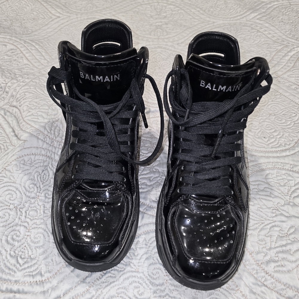 Balmain Shiny Black High-Top Sneakers